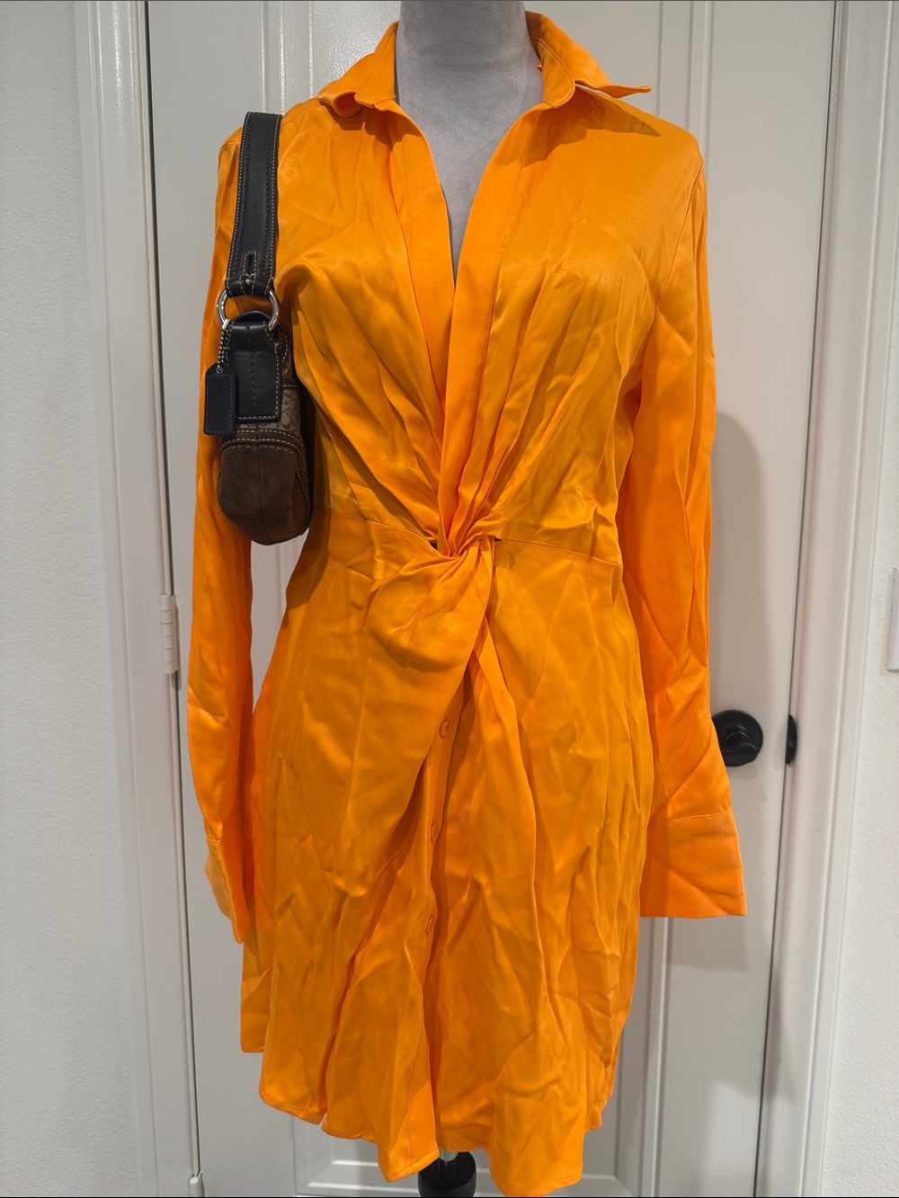 Zara Women's Orange Twist-Front Shirt Dress